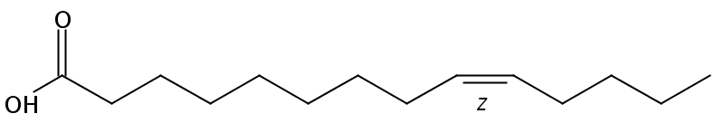 Structural formula of 9(Z)-Tetradecanoic acid