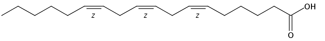 Structural formula of 6(Z),9(Z),12(Z)-Octadecatrienoic acid