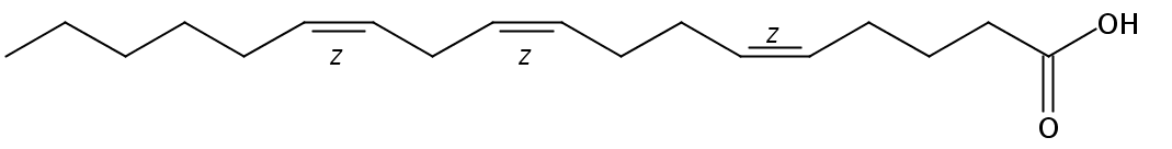 Structural formula of 5(Z),9(Z),12(Z)-Octadecatrienoic acid