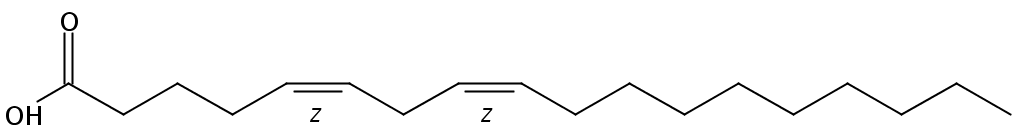 Structural formula of 5(Z),8(Z)-Octadecadienoic acid