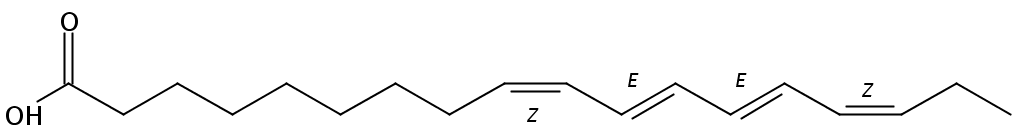 Structural formula of 9(Z),11(E),13(E),15(Z)-Octadecatetraenoic acid