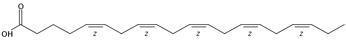 Structural formula of 5(Z),8(Z),11(Z),14(Z),17(Z)-Eicosapentaenoic acid, 97%