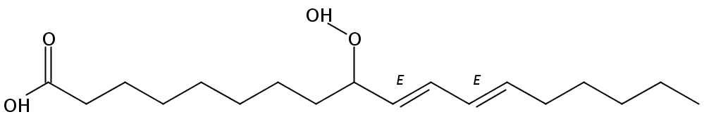 Structural formula of 9-Hydroperoxy-10(E),12(E)-octadecadienoic acid