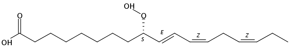 Structural formula of 9(S)-Hydroperoxy-10(E),12(Z),15(Z)-octadecatrienoic acid