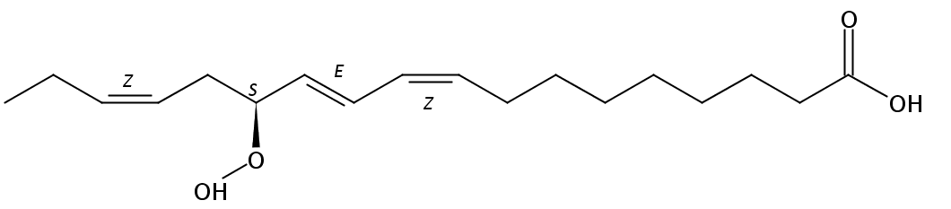 Structural formula of 13(S)-Hydroperoxy-9(Z),11(E),15(Z)-octadecatrienoic acid