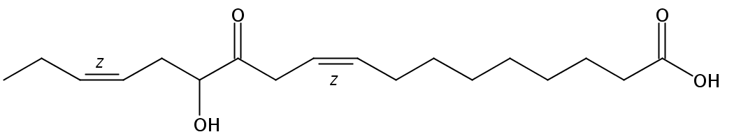 Structural formula of 13-Hydroxy-12-oxo-9(Z),15(Z)-octadecadienoic acid