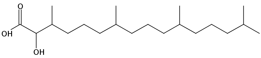 Structural formula of 2-Hydroxy-3,7,11,15-tetramethylhexadecanoic acid
