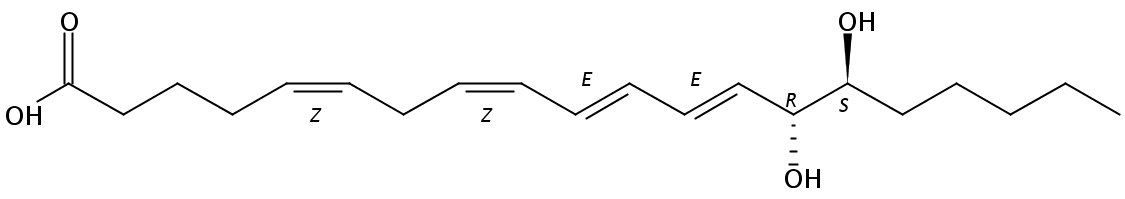 Structural formula of 14(R),15(S)-Dihydroxy-5(Z),8(Z),10(E),12(E)-eicosatetraenoic acid