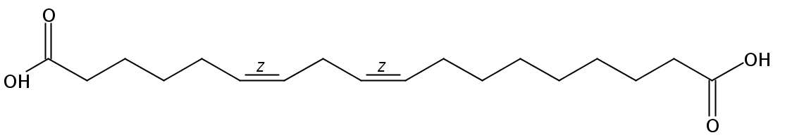Structural formula of 6(Z),9(Z)-Octadecadien-1,18-dioic acid