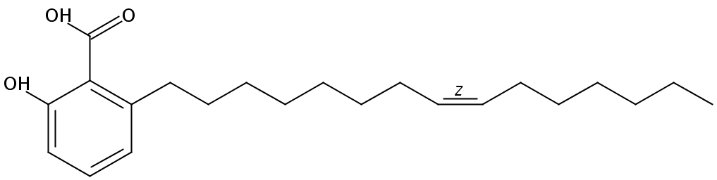 Structural formula of 6-​[8(Z)​-​pentadecenyl]​-salicylic acid