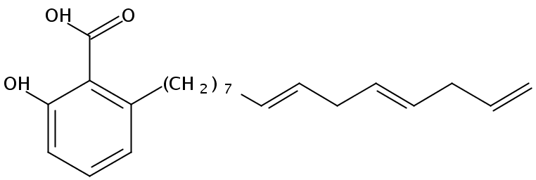 Structural formula of 6-​[8(Z)​,11(Z),14(Z)-​pentadecatrienyl]​-salicylic acid