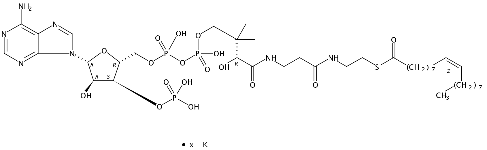 Structural formula of 9(Z)-Octadecenoyl Coenzyme A K salt