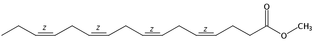 Structural formula of Methyl 4(Z),7(Z),10(Z),13(Z)-Hexadecatetraenoate
