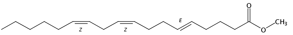 Structural formula of Methyl 5(E),9(Z),12(Z)-Octadecatrienoate
