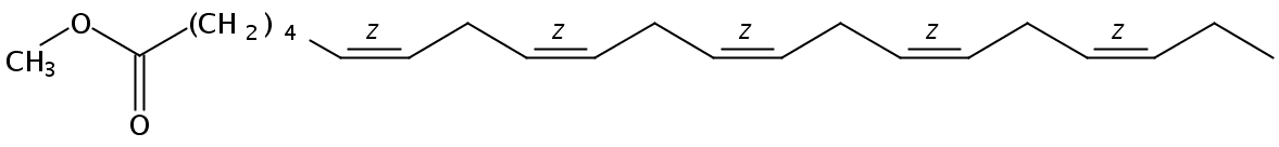 Structural formula of Methyl 6(Z),9(Z),12(Z),15(Z),18(Z)-Heneicosapentaenoate
