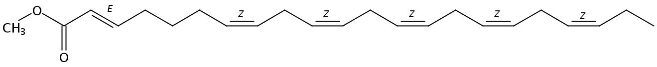 Structural formula of Methyl 2(E),7(Z),10(Z),13(Z),16(Z),19(Z)-Docosahexaenoate
