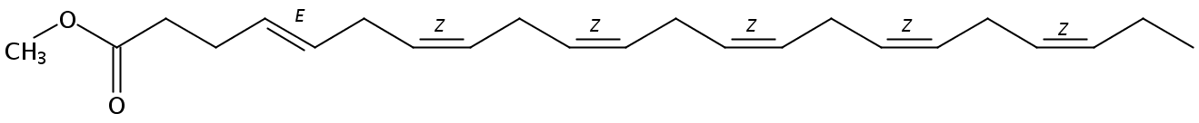 Structural formula of Methyl 4(E),7(Z),10(Z),13(Z),16(Z),19(Z)-Docosahexaenoate