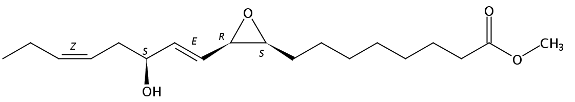 Structural formula of Methyl 13(R)-Hydroxy-14(S),15(S)-epoxy-5(Z),8(Z),11(Z)-eicosatrienoate