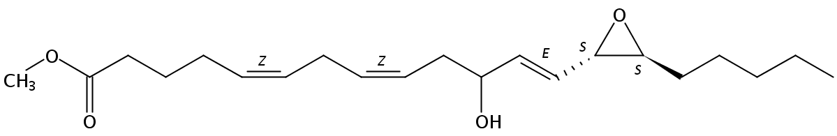 Structural formula of Methyl 14(S),15(S)-Epoxy-11(R,S)-hydroxy-5(Z),8(Z),12(E)-Eicosatrienoate