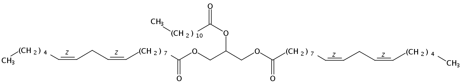 Structural formula of 1,3-Linolein-2-Laurin