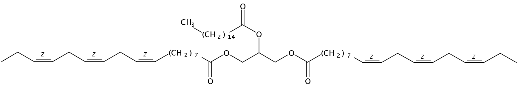 Structural formula of 1,3-Linolenin-2-Palmitin