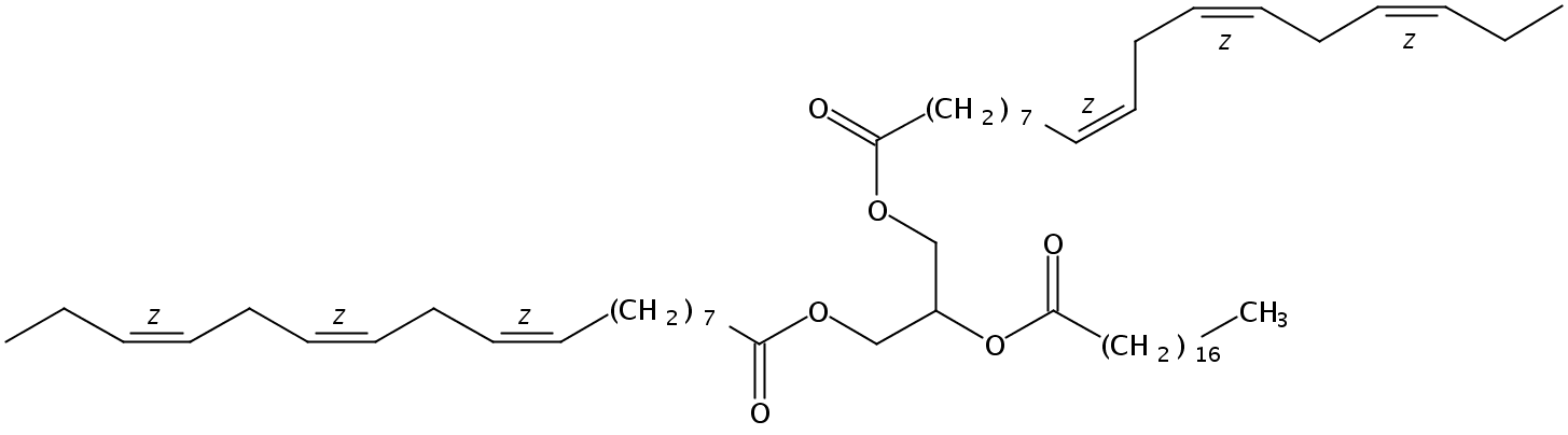 Structural formula of 1,3-Linolenin-2-Stearin