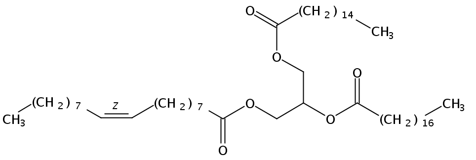 Structural formula of 1-Palmitin-2-Stearin-3-Olein