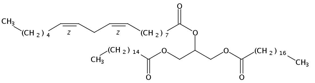Structural formula of 1-Palmitin-2-Linolein-3-Stearin