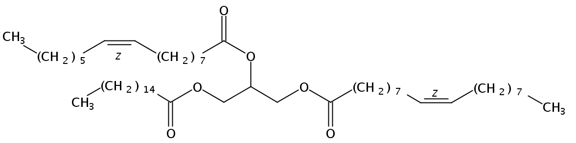 Structural formula of 1-Palmitin-2-Palmitolein-3-Olein