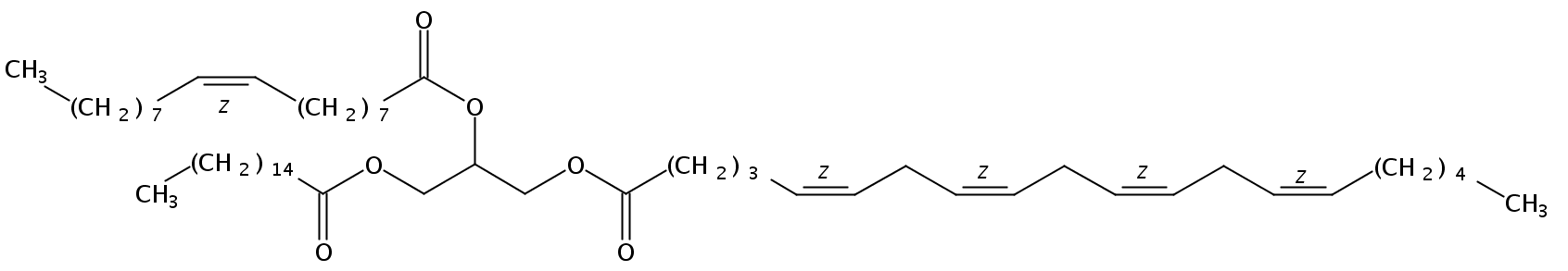 Structural formula of 1-Palmitin-2-Olein-3-Arachidonin