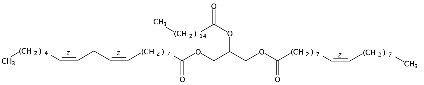 Structural formula of 1-Olein-2-Palmitin-3-Linolein